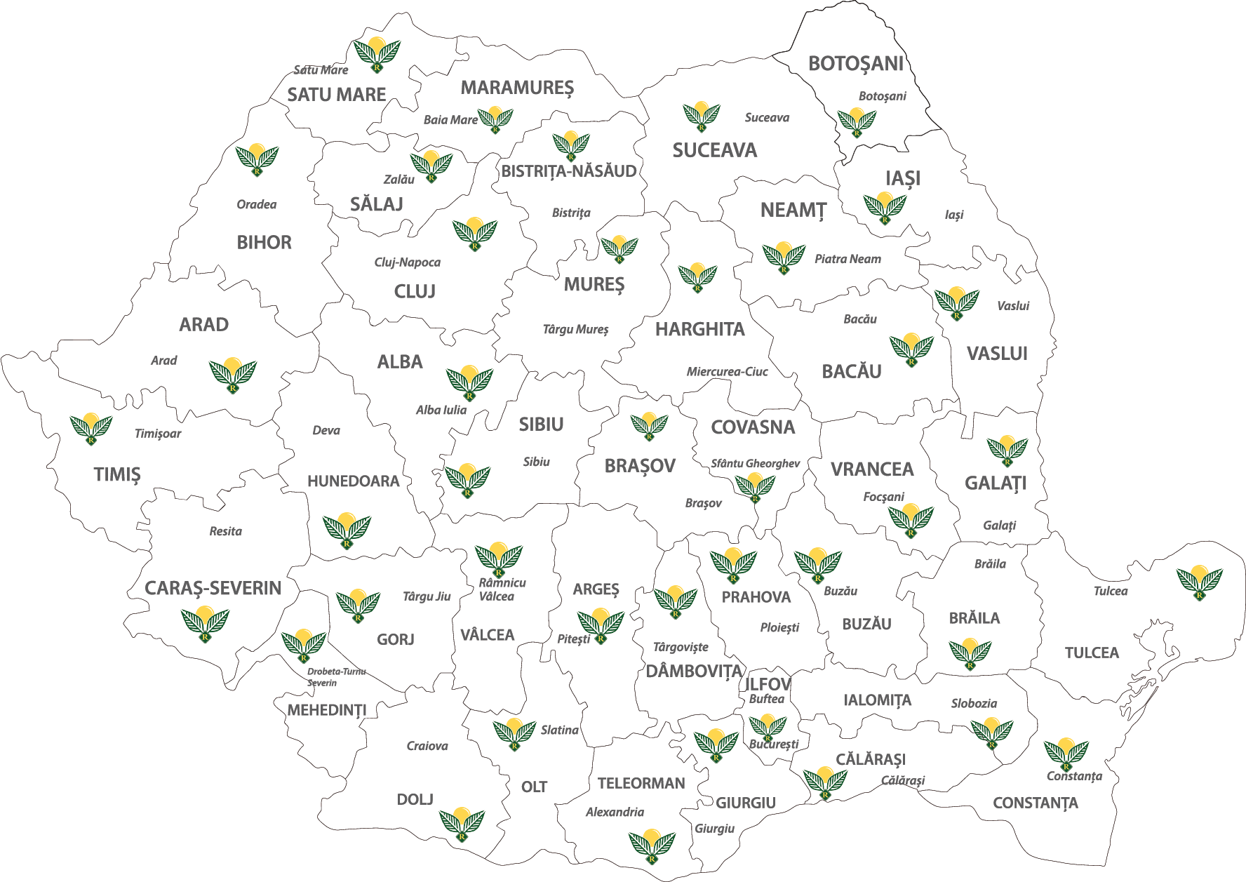 Harta României - acoperire la nivel național Reciclad'OR